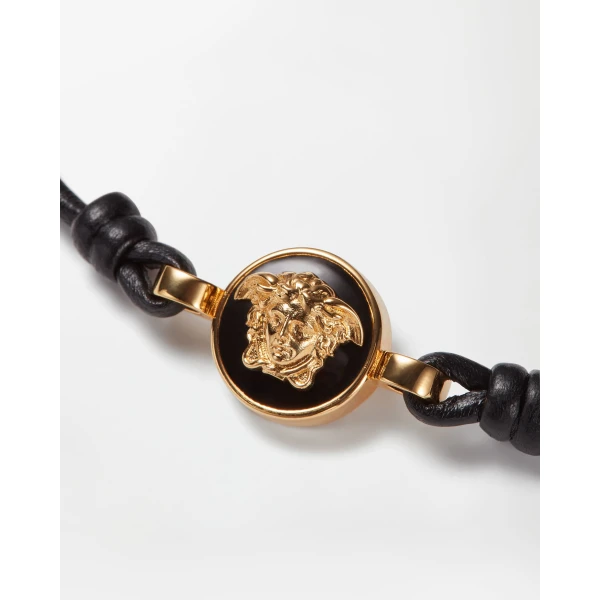 Versace Medusa Leather Bracelet in Black and Gold, Ref. 1A04575, view 3 | Bracelets