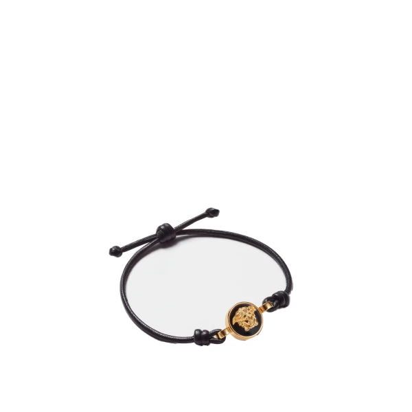 Medusa Leather Bracelet in Black and Gold, Ref. 1A04575