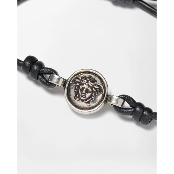Versace Medusa Leather Bracelet in Black and Silver, view 2 | Bracelets