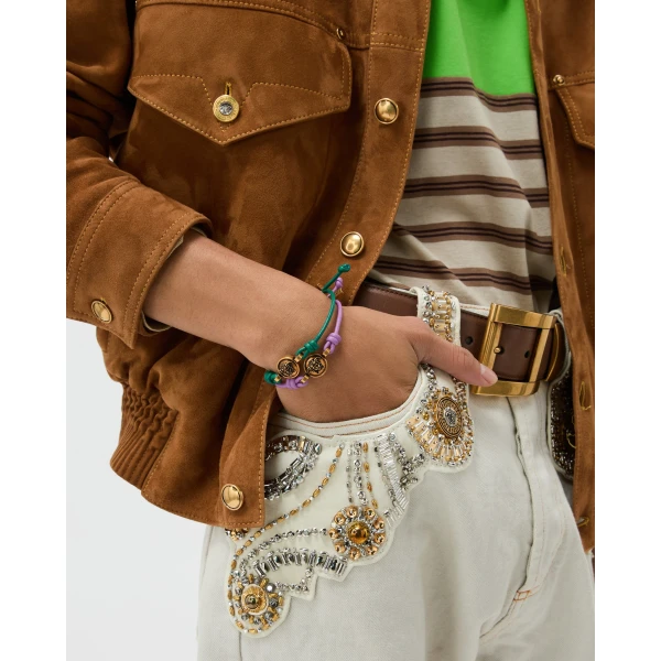 Versace Medusa Leather Bracelet in Green, view 2 | Bracelets