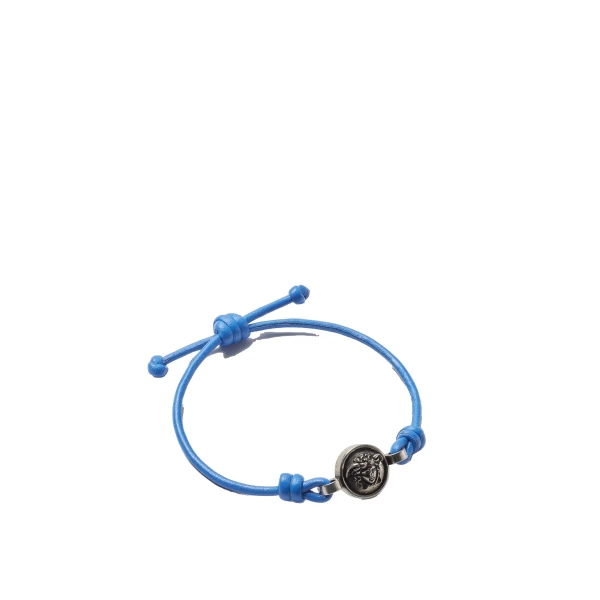 Versace Medusa Leather Bracelet in Light Blue, Ref. 1A00637 | Bracelets | Coveti
