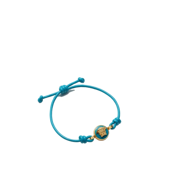 Versace Medusa Leather Bracelet in Light Blue, Ref. 1A04575 | Bracelets | Coveti
