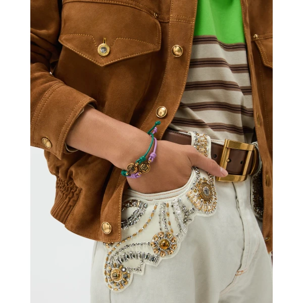 Versace Medusa Leather Bracelet in Lilac, view 4 | Bracelets