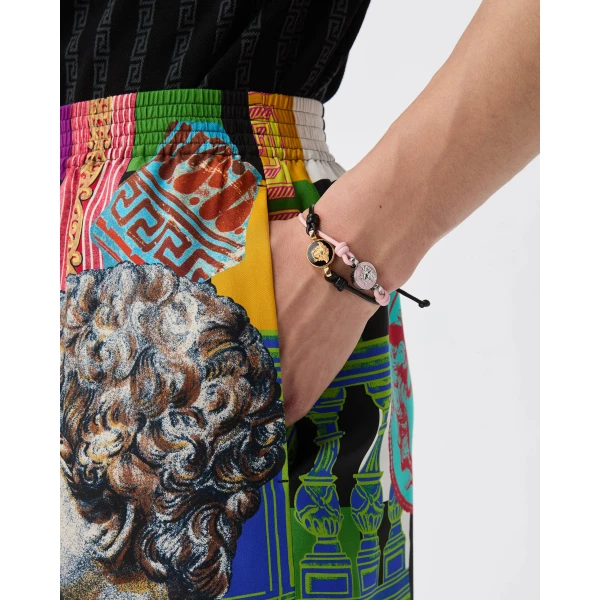 Versace Medusa Leather Bracelet in Silver and Pink, view 2 | Bracelets