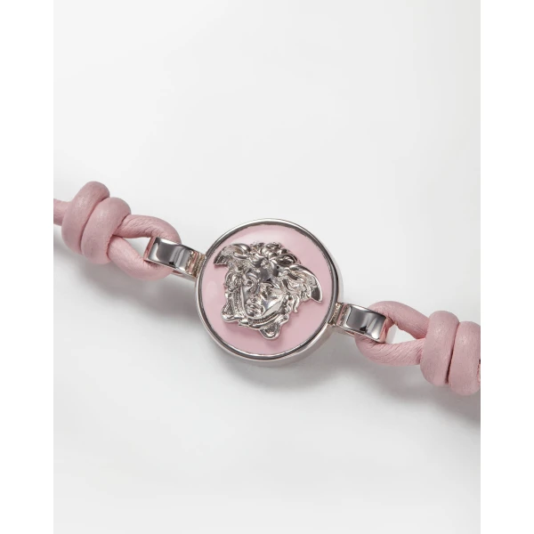 Versace Medusa Leather Bracelet in Silver and Pink, view 3 | Bracelets
