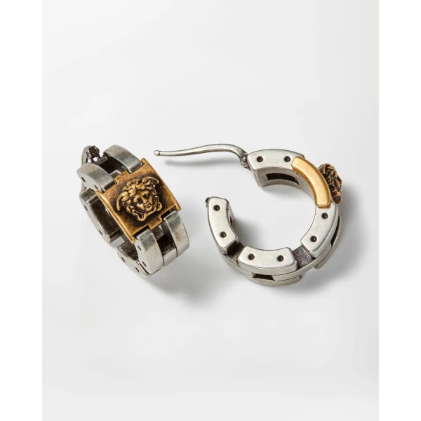 Versace Medusa Link Earrings in Silver and Gold, view 3 | Earrings