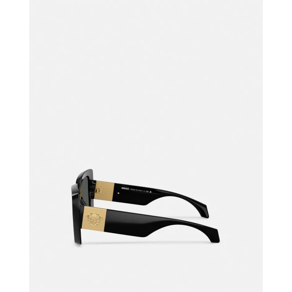 Versace Medusa Plaque Maxi Sunglasses in Black and Gold, view 4 | Sunglasses