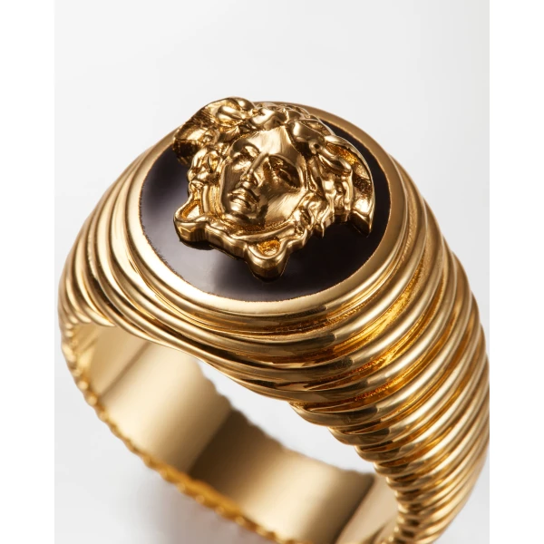 Versace Medusa Ring in Black and Gold, view 3 | Rings