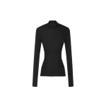 Versace Merino Wool Fitted Ribbed Knit Top in Black | Tops | Coveti