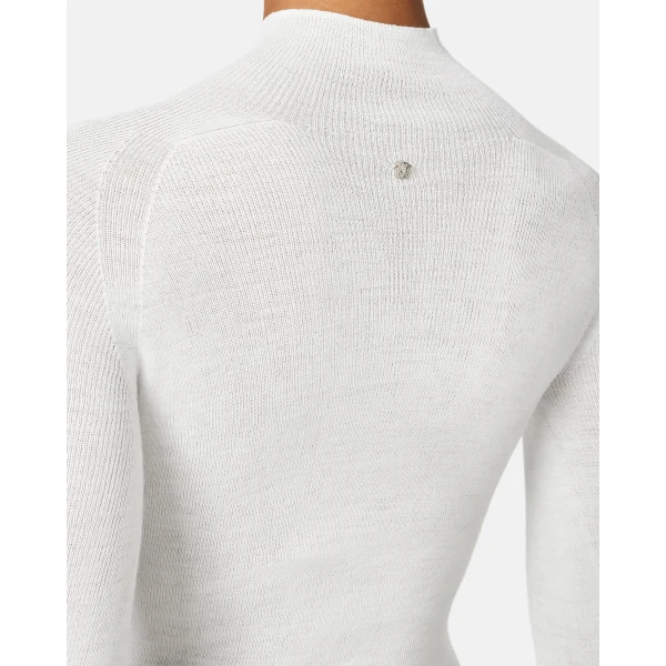 Versace Merino Wool Fitted Ribbed Knit Top in White, view 3 | Tops