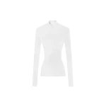 Versace Merino Wool Fitted Ribbed Knit Top in White | Tops | Coveti