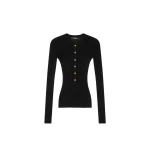 Versace Merino Wool Ribbed Knit Henley Top in Black | Tops | Coveti