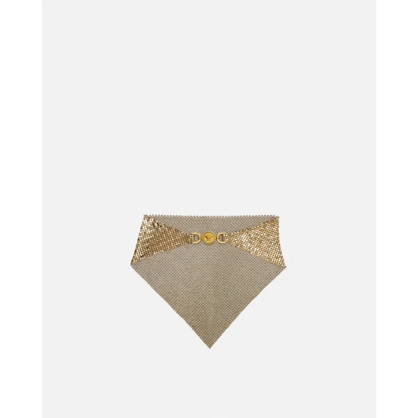 Versace Metal Mesh Bandana Necklace in Gold, view 2 | Scarves