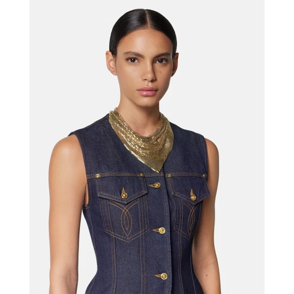Versace Metal Mesh Bandana Necklace in Gold, view 3 | Scarves