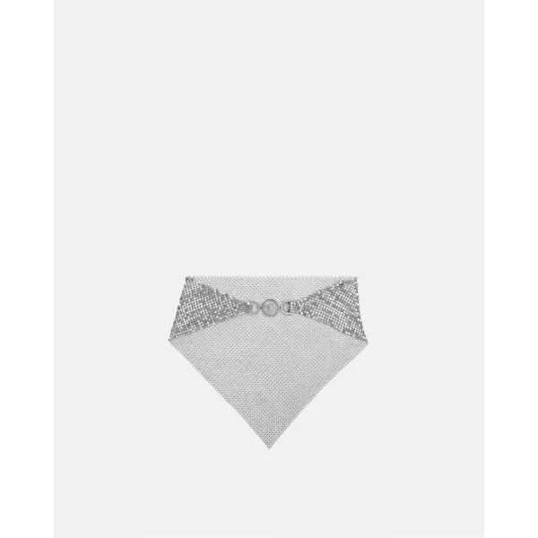 Versace Metal Mesh Bandana Necklace in Silver, view 2 | Scarves