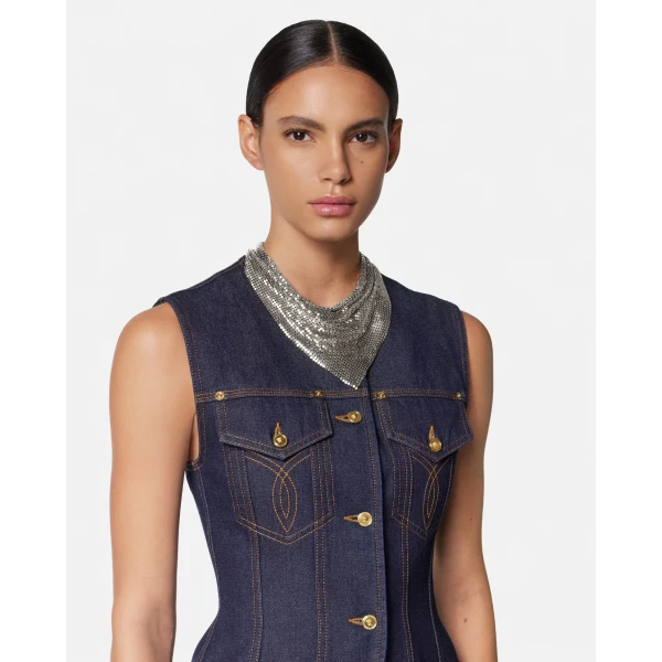 Versace Metal Mesh Bandana Necklace in Silver, view 3 | Scarves