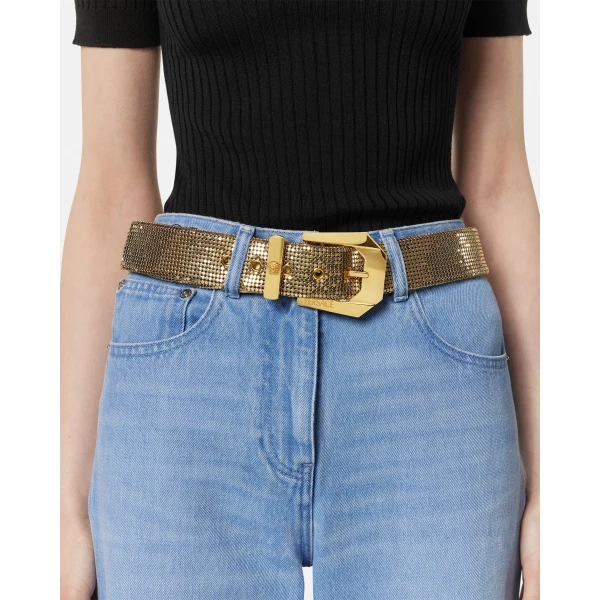 Versace Metal Mesh Belt 4 cm in Gold, view 3 | Belts