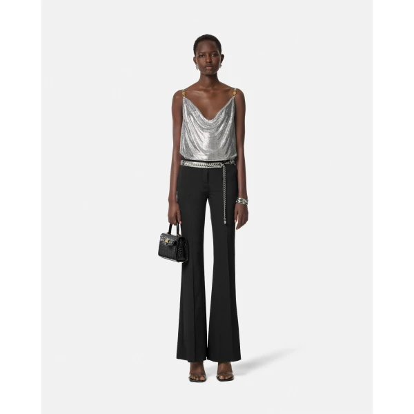Versace Metal Mesh Camisole Top in Silver, view 2 | Camisoles