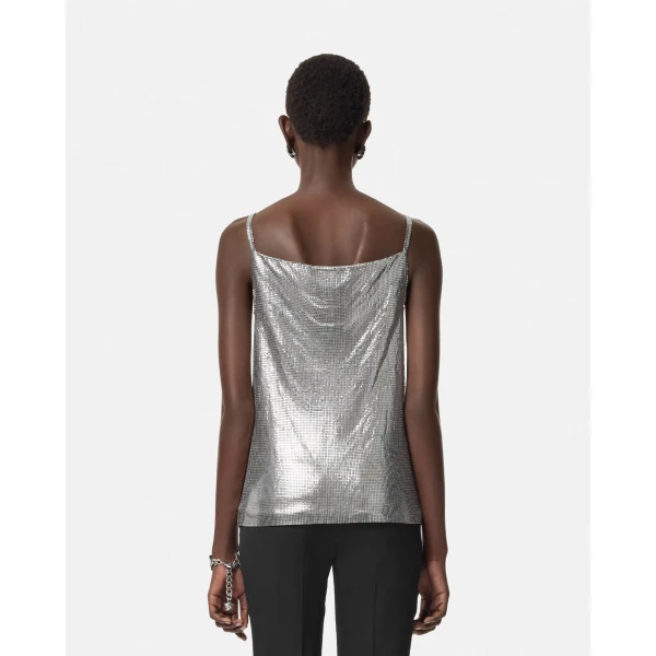 Versace Metal Mesh Camisole Top in Silver, view 5 | Camisoles