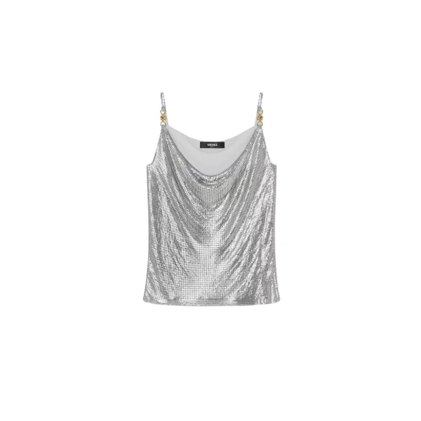 Versace Metal Mesh Camisole Top in Silver | Camisoles | Coveti