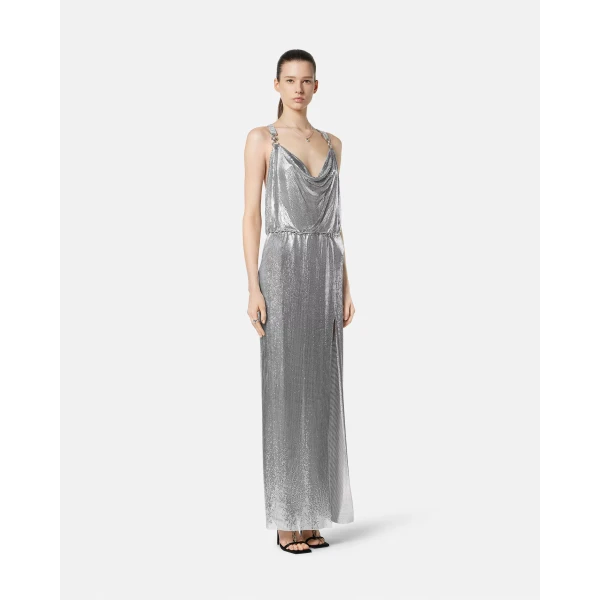 Versace Metal Mesh Gown in Silver, view 2 | Evening Gowns