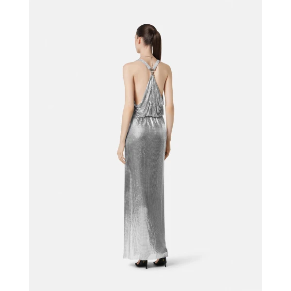 Versace Metal Mesh Gown in Silver, view 4 | Evening Gowns