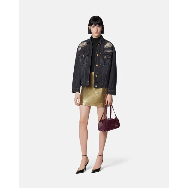 Versace Metal Mesh Mini Skirt in Gold, view 2 | Mini Skirts