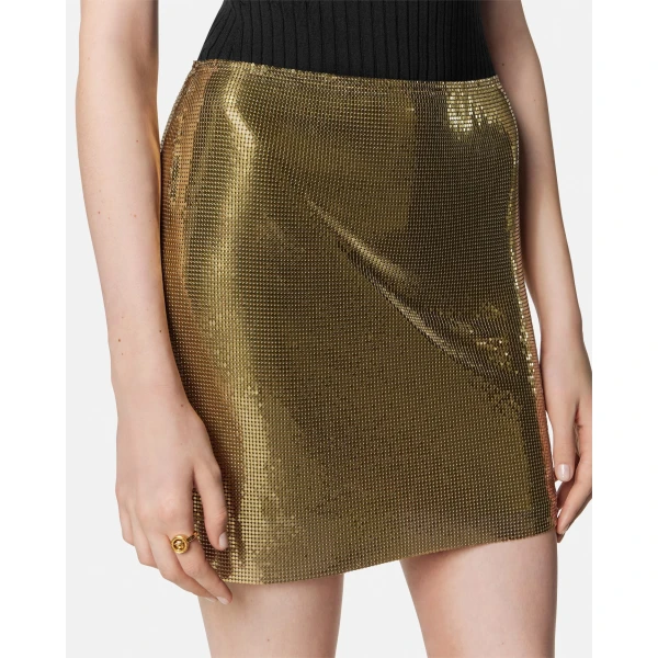 Versace Metal Mesh Mini Skirt in Gold, view 3 | Mini Skirts