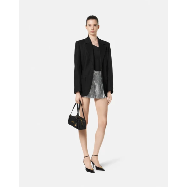 Versace Metal Mesh Shorts in Silver, view 2 | Shorts