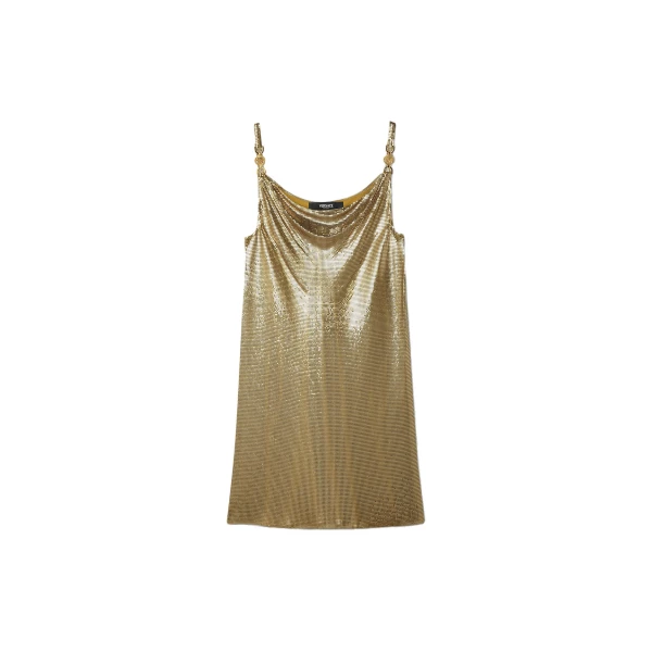 Versace Metal Mesh Slip Mini Dress in Gold | Mini Dresses | Coveti