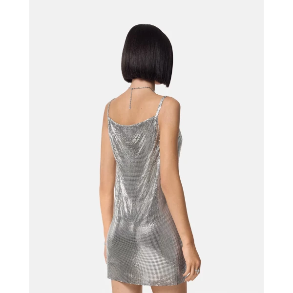 Versace Metal Mesh Slip Mini Dress in Silver, view 5 | Mini Dresses