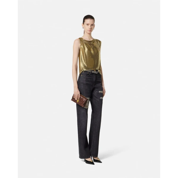 Versace Metal Mesh Top in Gold, view 2 | Tops
