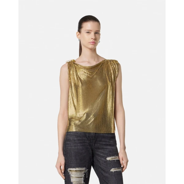 Versace Metal Mesh Top in Gold, view 4 | Tops
