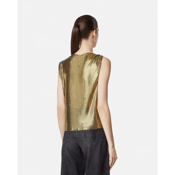 Versace Metal Mesh Top in Gold, view 5 | Tops