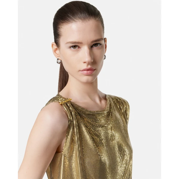 Versace Metal Mesh Top in Gold, view 6 | Tops