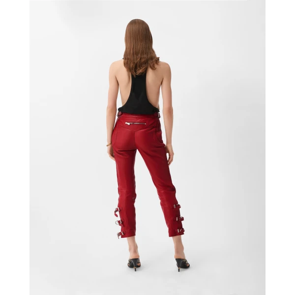 Versace Nappa Biker Pants in Red, view 3 | Leather Jackets