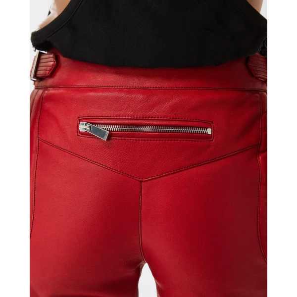 Versace Nappa Biker Pants in Red, view 4 | Leather Jackets