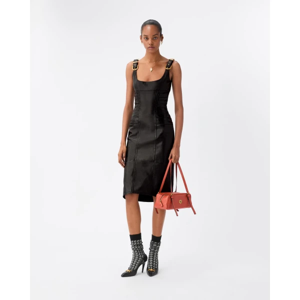 Versace Nappa Midi Dress in Black, view 2 | Midi Dresses