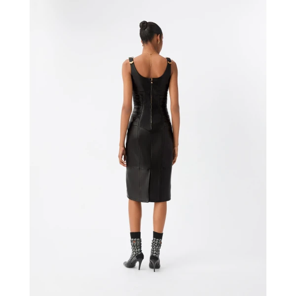 Versace Nappa Midi Dress in Black, view 3 | Midi Dresses