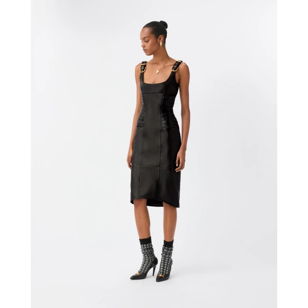 Versace Nappa Midi Dress in Black, view 4 | Midi Dresses