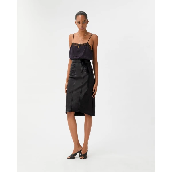 Versace Nappa Midi Skirt in Black, view 2 | Leather Skirts