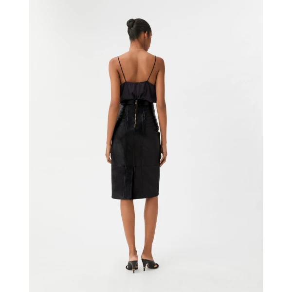Versace Nappa Midi Skirt in Black, view 3 | Leather Skirts