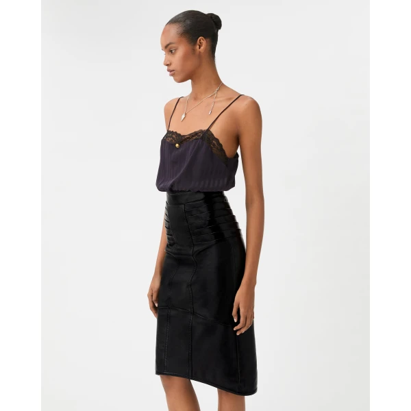 Versace Nappa Midi Skirt in Black, view 4 | Leather Skirts
