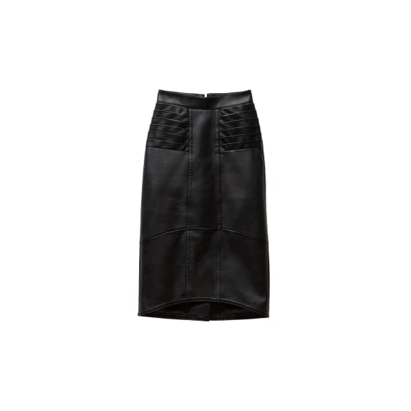 Nappa Midi Skirt in Black