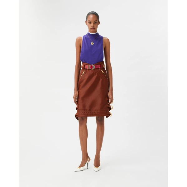 Versace Nappa Midi Skirt in Brown, view 2 | Leather Skirts