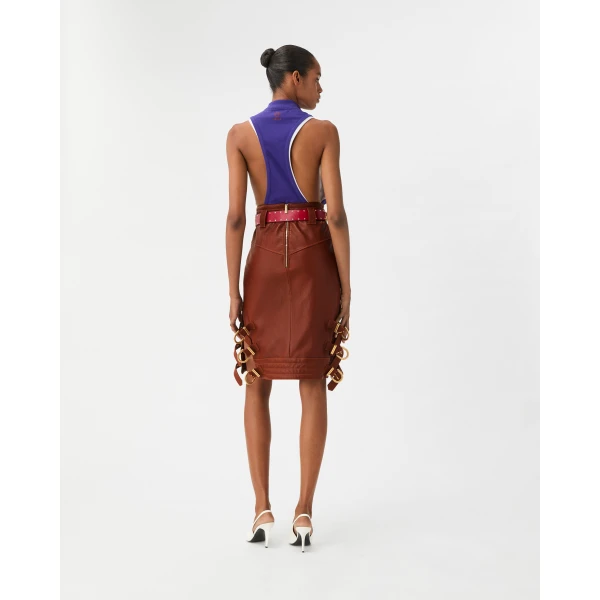 Versace Nappa Midi Skirt in Brown, view 3 | Leather Skirts