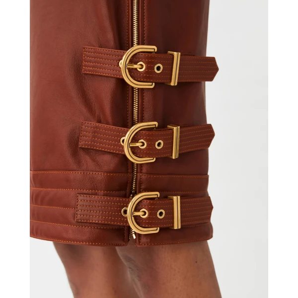 Versace Nappa Midi Skirt in Brown, view 5 | Leather Skirts