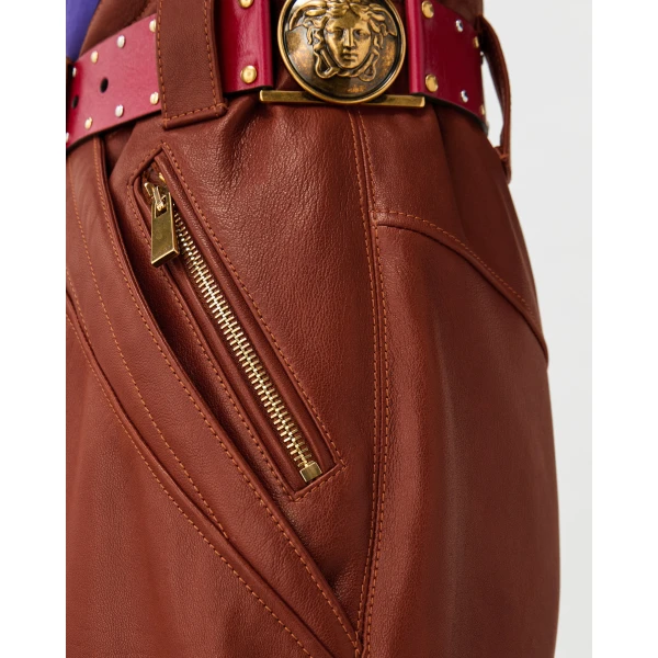 Versace Nappa Midi Skirt in Brown, view 6 | Leather Skirts