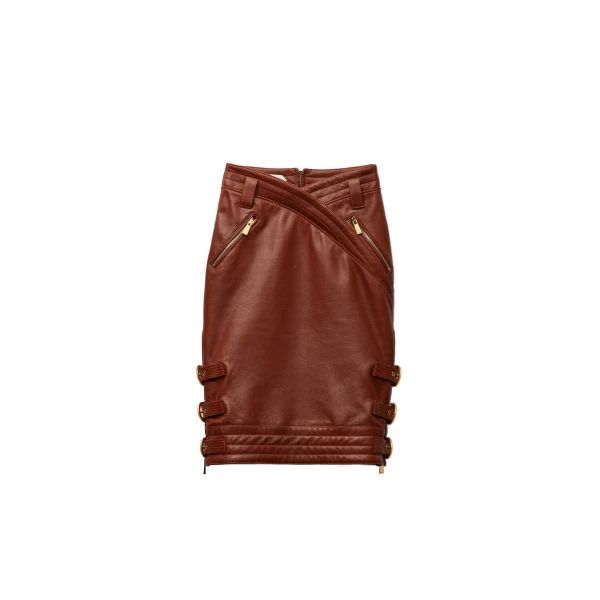 Versace Nappa Midi Skirt in Brown | Leather Skirts | Coveti