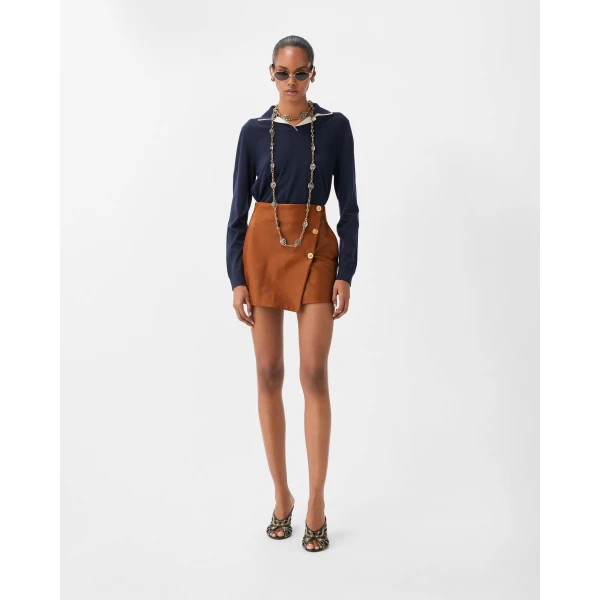 Versace Nappa Plongé Mini Skirt in Brown, view 2 | Leather Skirts